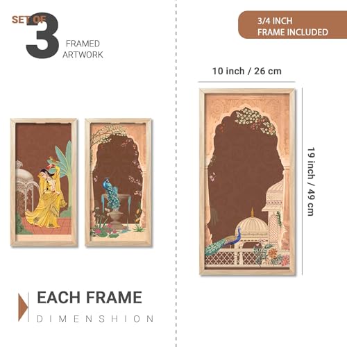 kotart - Traditional Indian Art Pichwai Wall Décor Paintings | Painting for wall Decoration | Madhubani Art Painting with Frame for Living Room set of 3 (10X19 INCH, B) - Image 2