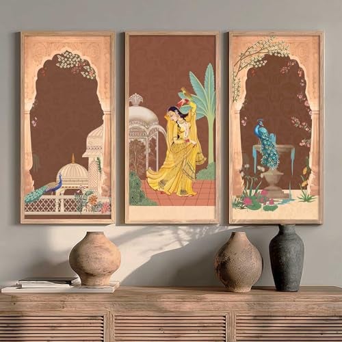 kotart - Traditional Indian Art Pichwai Wall Décor Paintings | Painting for wall Decoration | Madhubani Art Painting with Frame for Living Room set of 3 (10X19 INCH, B) - Image 4
