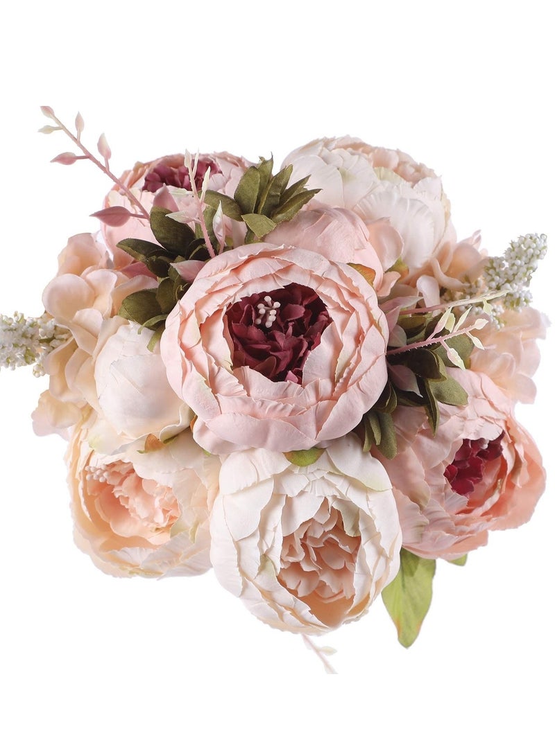 KASTWAVE Vintage Artificial Peony Silk Flowers, Fake Peonies Vintage Bouquet for Wedding Anniversary Home Decoration(Light Pink) - Image 1