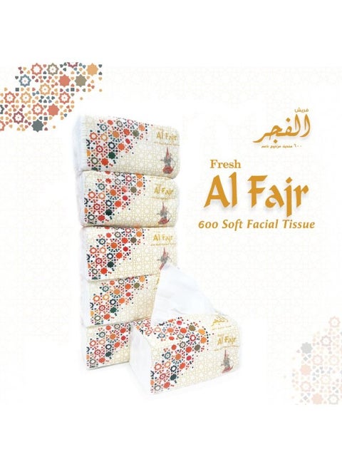 Al Fajr Nylon Facial Tissue – Pack of 5 (600 Sheets × 2-Ply) | Soft & Fluffy, Sterilized for Germ Protection | Highly Absorbent Face Tissue for Home & Office | Gentle on All Skin Types