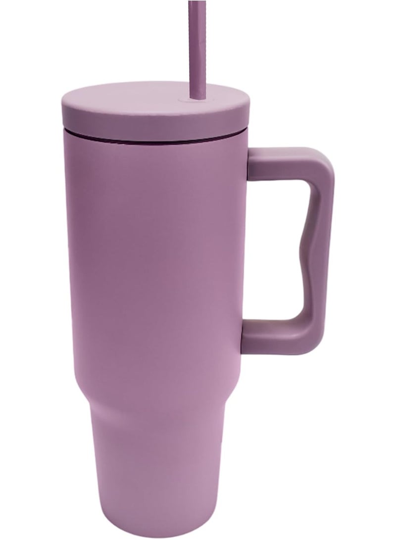 UKR 40 oz Stainless Steel Tumbler with Handle & Straw – Lavender Insulated Travel Mug – Hot & Cold Drink Reusable Water Bottle – BPA-Free, Leak-Resistant – Slim Base for Cup Holders - Image 1