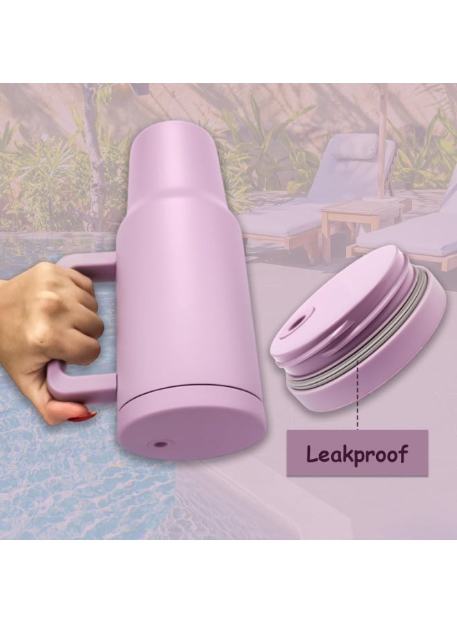 UKR 40 oz Stainless Steel Tumbler with Handle & Straw – Lavender Insulated Travel Mug – Hot & Cold Drink Reusable Water Bottle – BPA-Free, Leak-Resistant – Slim Base for Cup Holders - Image 4