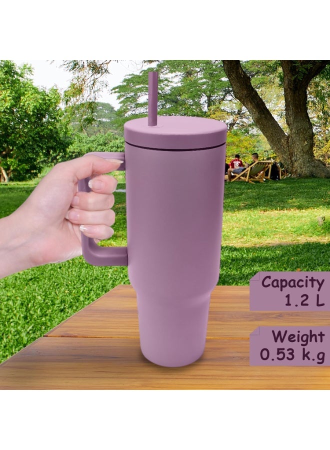 UKR 40 oz Stainless Steel Tumbler with Handle & Straw – Lavender Insulated Travel Mug – Hot & Cold Drink Reusable Water Bottle – BPA-Free, Leak-Resistant – Slim Base for Cup Holders - Image 5