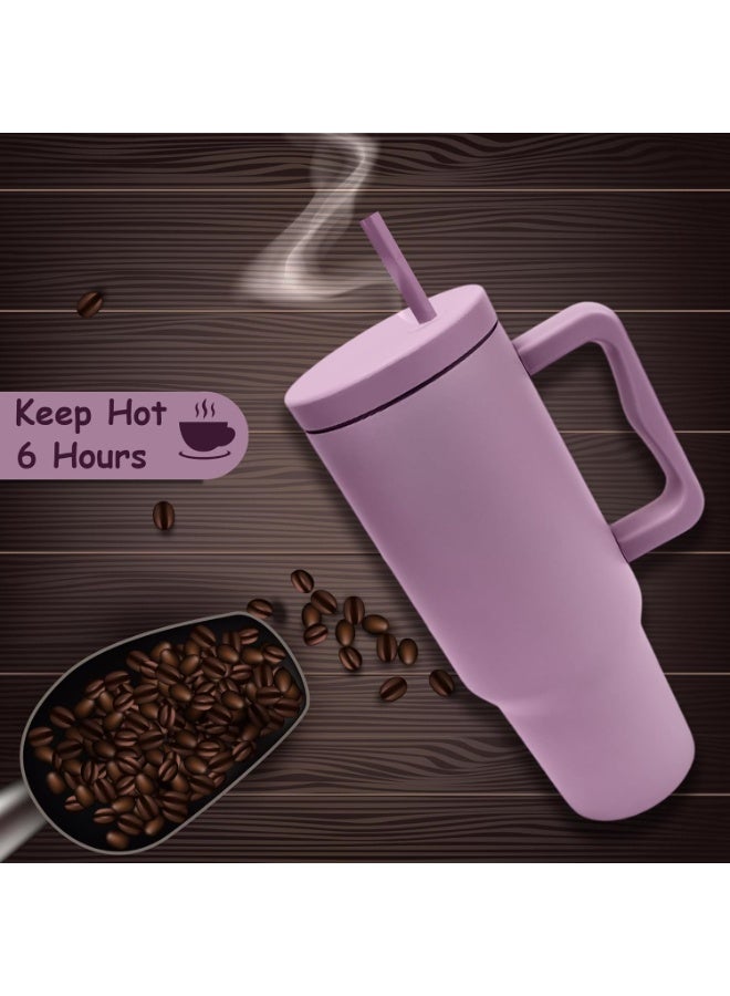 UKR 40 oz Stainless Steel Tumbler with Handle & Straw – Lavender Insulated Travel Mug – Hot & Cold Drink Reusable Water Bottle – BPA-Free, Leak-Resistant – Slim Base for Cup Holders - Image 3