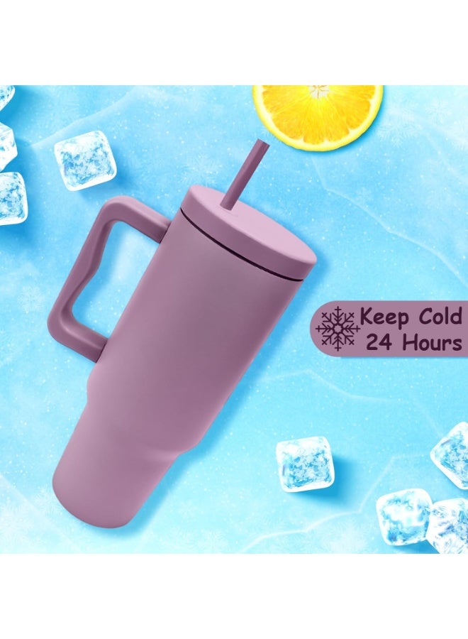 UKR 40 oz Stainless Steel Tumbler with Handle & Straw – Lavender Insulated Travel Mug – Hot & Cold Drink Reusable Water Bottle – BPA-Free, Leak-Resistant – Slim Base for Cup Holders - Image 2