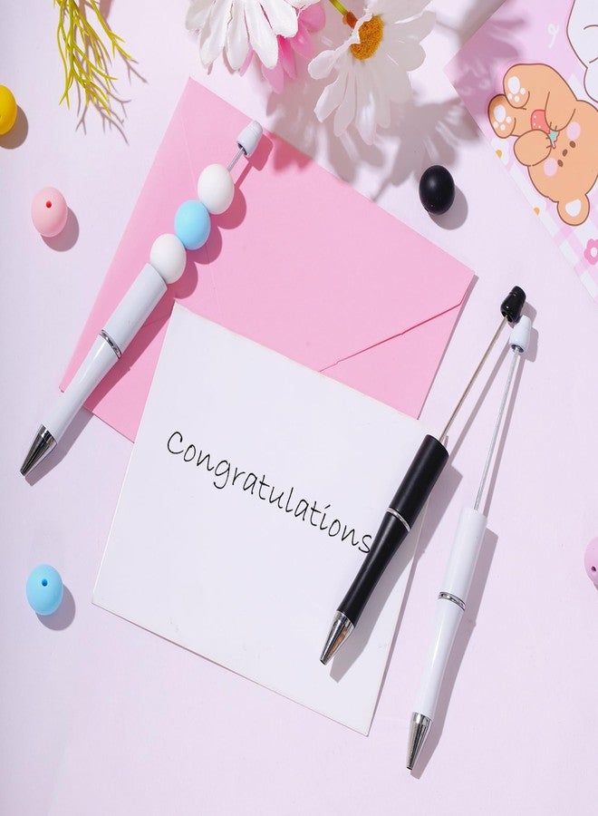 jiebor 30Pcs Beadable Pens Plastic Bead Pen Black Ink Ballpoint Pens Diy Pens Cute Cool Pens for Teacher Bridal Women Men Graduation Gift Office Supplies Black White - Image 4