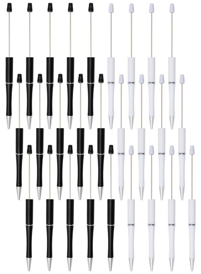 jiebor 30Pcs Beadable Pens Plastic Bead Pen Black Ink Ballpoint Pens Diy Pens Cute Cool Pens for Teacher Bridal Women Men Graduation Gift Office Supplies Black White - Image 1