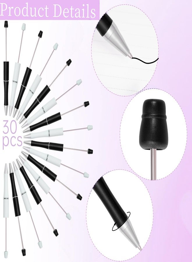 jiebor 30Pcs Beadable Pens Plastic Bead Pen Black Ink Ballpoint Pens Diy Pens Cute Cool Pens for Teacher Bridal Women Men Graduation Gift Office Supplies Black White - Image 5