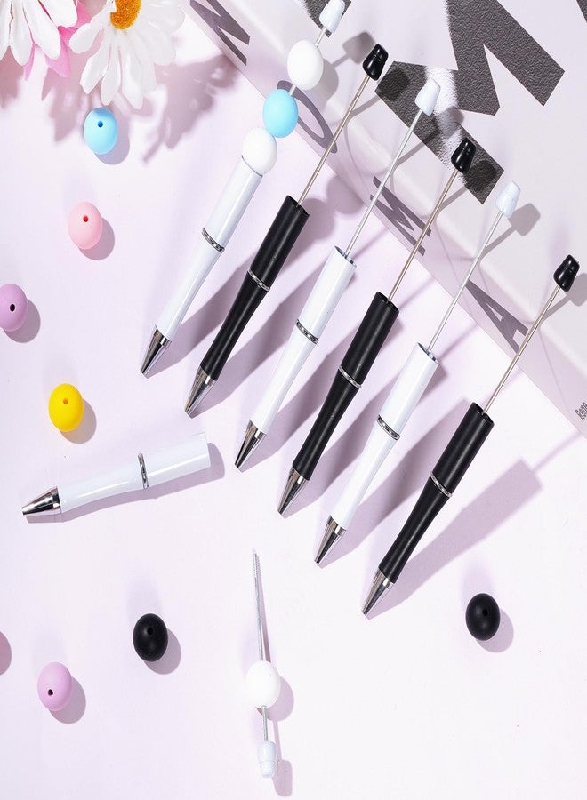jiebor 30Pcs Beadable Pens Plastic Bead Pen Black Ink Ballpoint Pens Diy Pens Cute Cool Pens for Teacher Bridal Women Men Graduation Gift Office Supplies Black White - Image 3