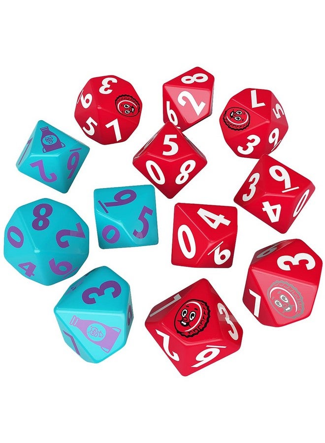 Modiphius Entertainment: Fallout: Factions Nuka-World - Dice Sets: Nuka-Cola - 12 Dice Set, Teal & Red w/ Nuka World Symbols, Tabletop Game Accessory - Image 1