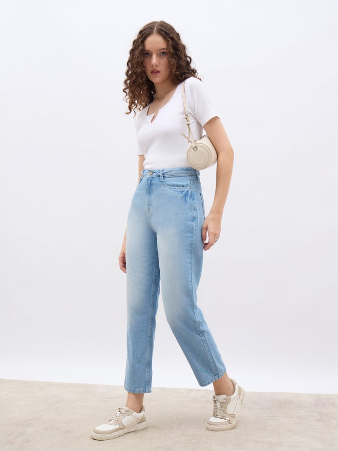 Styli High Rise Faded Straight Fit Jeans - Image 4