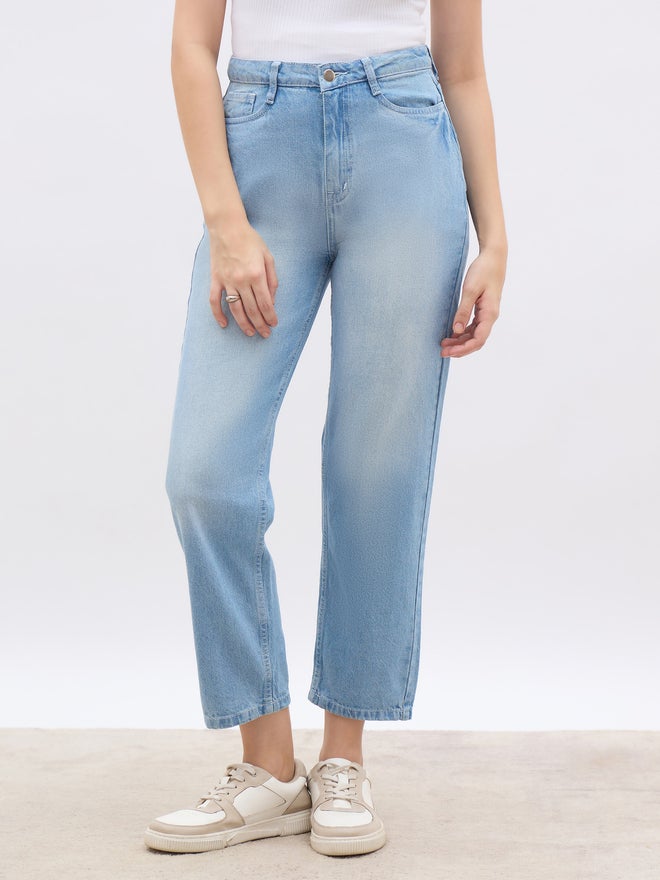 Styli High Rise Faded Straight Fit Jeans - Image 1