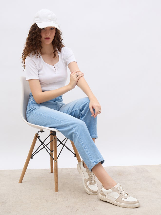 Styli High Rise Faded Straight Fit Jeans - Image 5