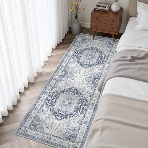 Madane Washable Runner Rug 2x6, Ultra-Thin Non-Slip Non-Shedding Hallway Runner, Stain Resistant Kitchen Mat Entryway Carpet Runner, Vintage Pet Friendly Low Pile Runners (2x6ft, Navy/White) - Image 4