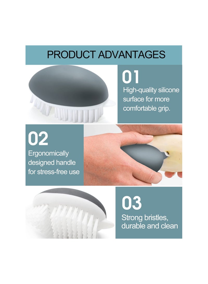 Excefore فرشاة خضروات وفواكه 2 قطعة، فرشاة بطاطس غير قابلة للانزلاق بشعيرات مرنة وصلبة للمطبخ - Image 3
