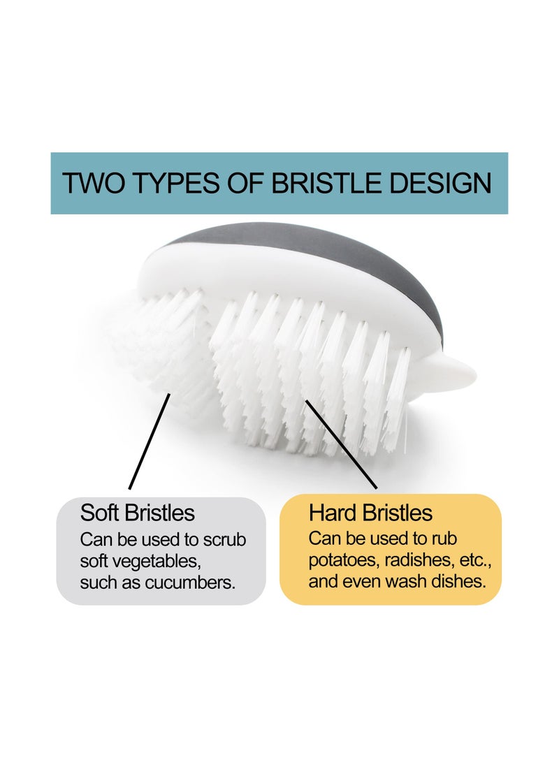 Excefore فرشاة خضروات وفواكه 2 قطعة، فرشاة بطاطس غير قابلة للانزلاق بشعيرات مرنة وصلبة للمطبخ - Image 4