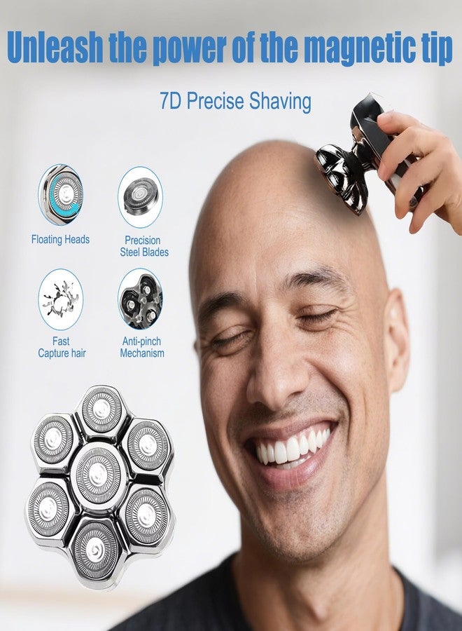 Auruveby 7 Blades Magnetic Head Shaver Replacement Heads Double Ring Waterproof Rotary Razor Blades for Bald Men Compatible with freebird wyklaus shpavver (Silver - Image 3