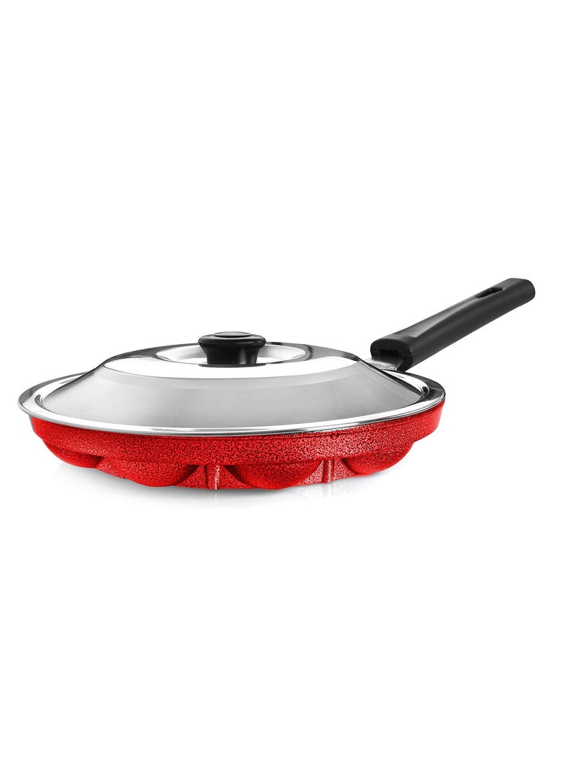 XTEND Xtend Royal Single Handle 12 Cavity Appam Patra Paddu Paniyarakkal Maker Chatty Paniyaram Pan Ponganal Baati Litti Baking Pot with Steel Lid (Aluminium, Non-Stick)  - Image 3
