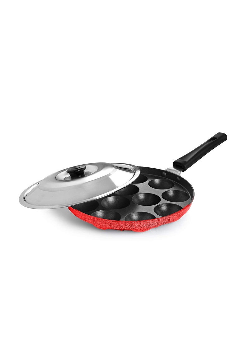 XTEND Xtend Royal Single Handle 12 Cavity Appam Patra Paddu Paniyarakkal Maker Chatty Paniyaram Pan Ponganal Baati Litti Baking Pot with Steel Lid (Aluminium, Non-Stick)  - Image 1