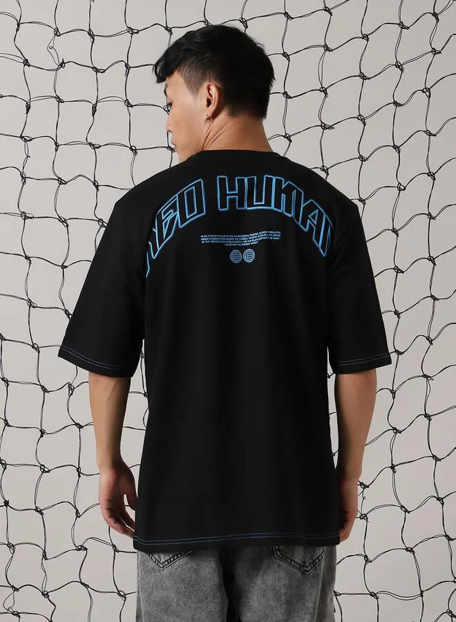 Hubberholme Men Futuristic Printed Oversized Fit T-Shirt