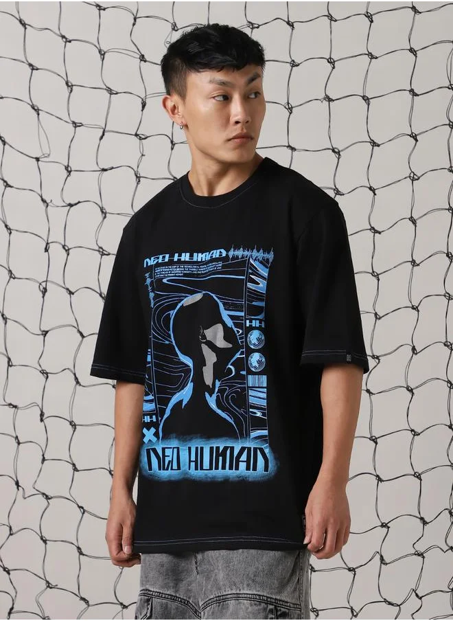 Hubberholme Men Futuristic Printed Oversized Fit T-shirt