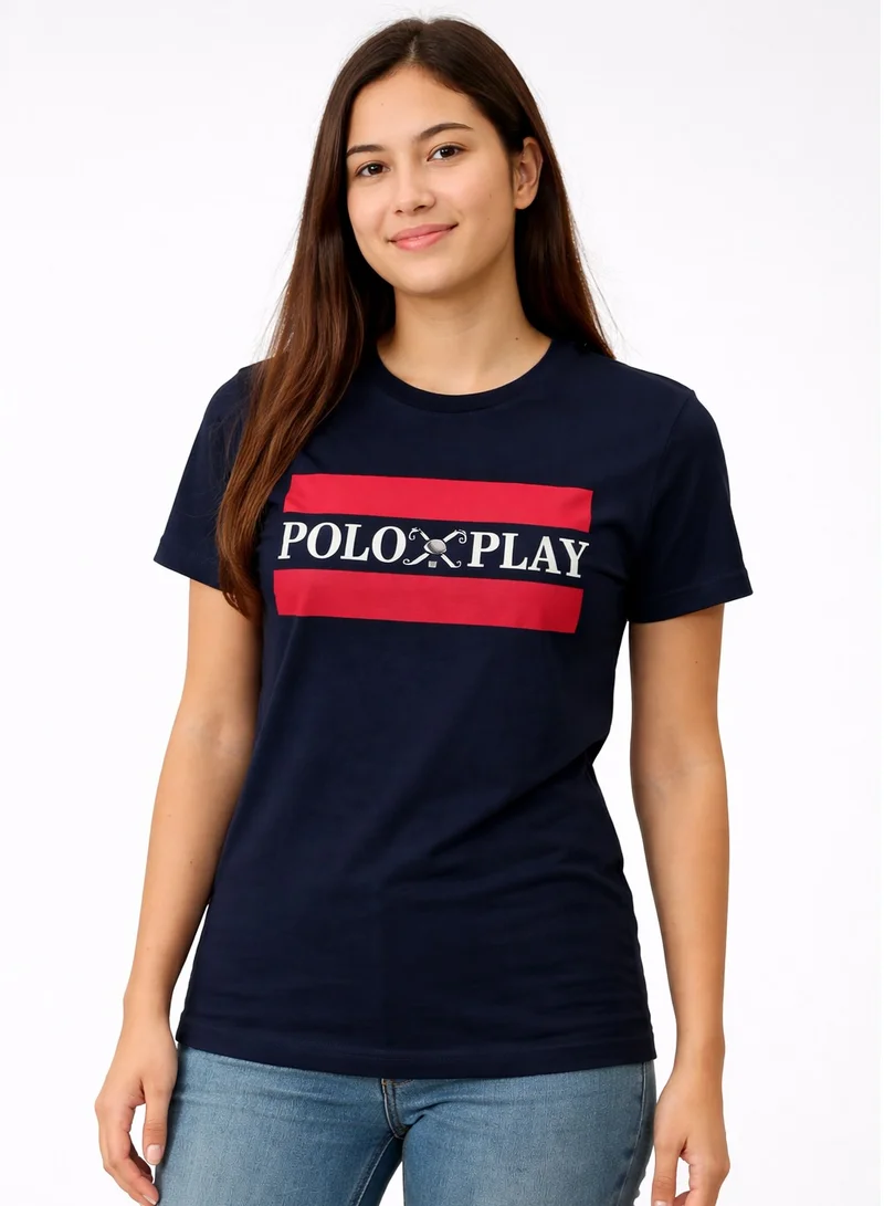 لعب البولو تيشيرت نسائي برسومات - كحلي