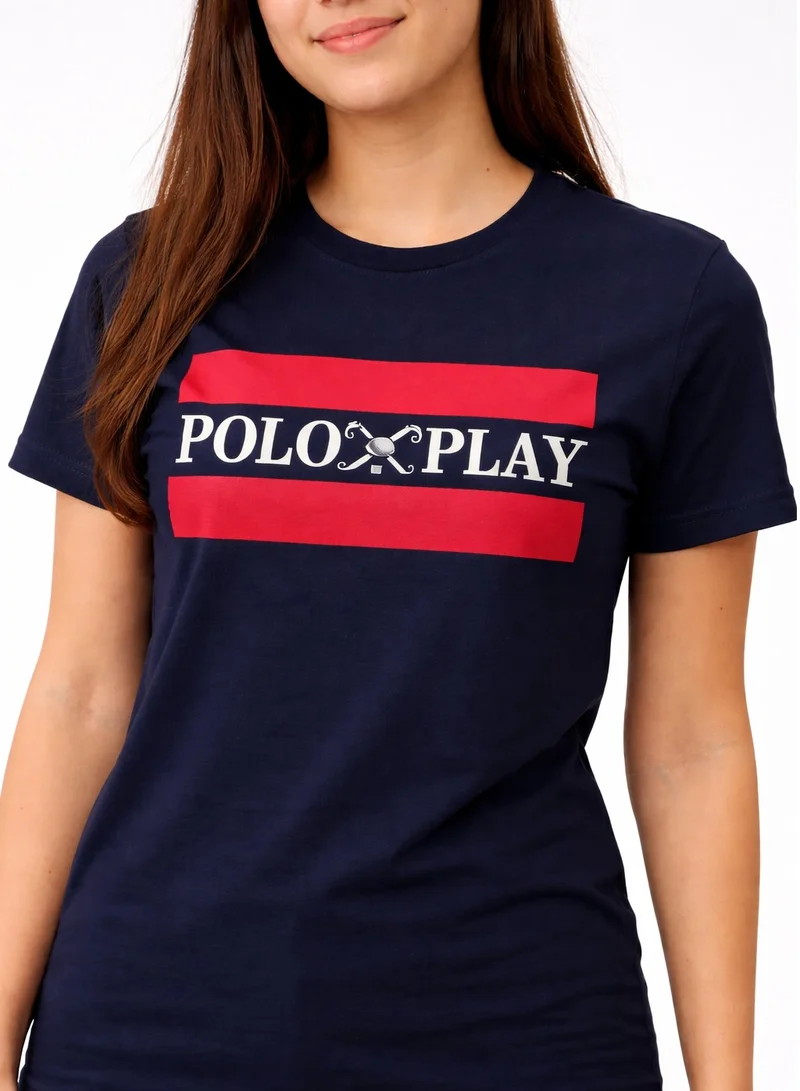 لعب البولو تيشيرت نسائي برسومات - كحلي