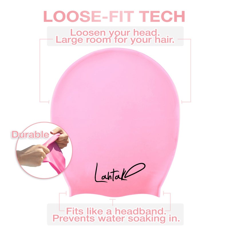 Lahtak Swim Cap for Long Hair - Swim Cap Braids Dreadlocks - Bathing Swim Caps for Women Swimming - Swimming Cap Women - Extra Large Swim Cap Men Afro - Waterproof Silicone Keep Hair Dry (Rose Quartz XL) - Image 4