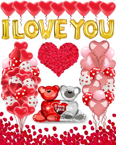 Lutoys Valentines Balloon Kit Decor with I Love You Balloons Heart Balloons with 1000 Pcs Silk Red Rose Petals for Valentines Day Galentines Party Decorations Proposal Wedding Anniversary Decor - Image 1