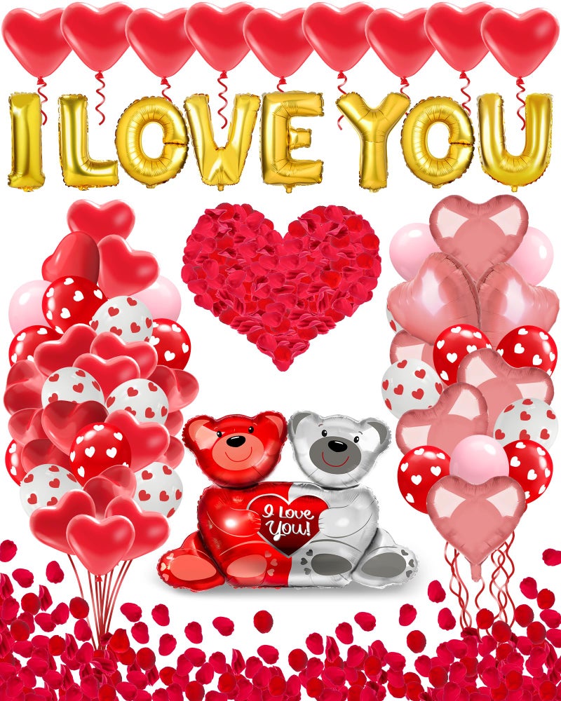 Lutoys Valentines Balloon Kit Decor with I Love You Balloons Heart Balloons with 1000 Pcs Silk Red Rose Petals for Valentines Day Galentines Party Decorations Proposal Wedding Anniversary Decor - Image 2