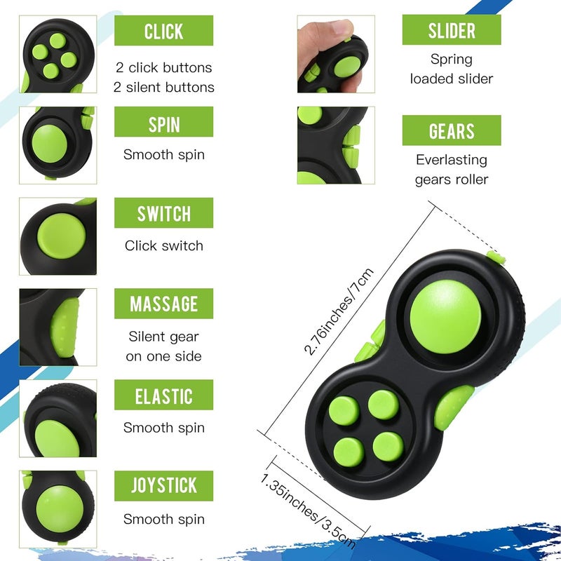 Gejoy 3 Pcs Fidget Toys Adults Set Handheld Fidgets Controller Pad Game Six Roller Chain Key Flippy Chain Autism Sensory for ADHD Add OCD Autism Anxiety Stress Relief Teen Kids(Black and Green) - Image 3