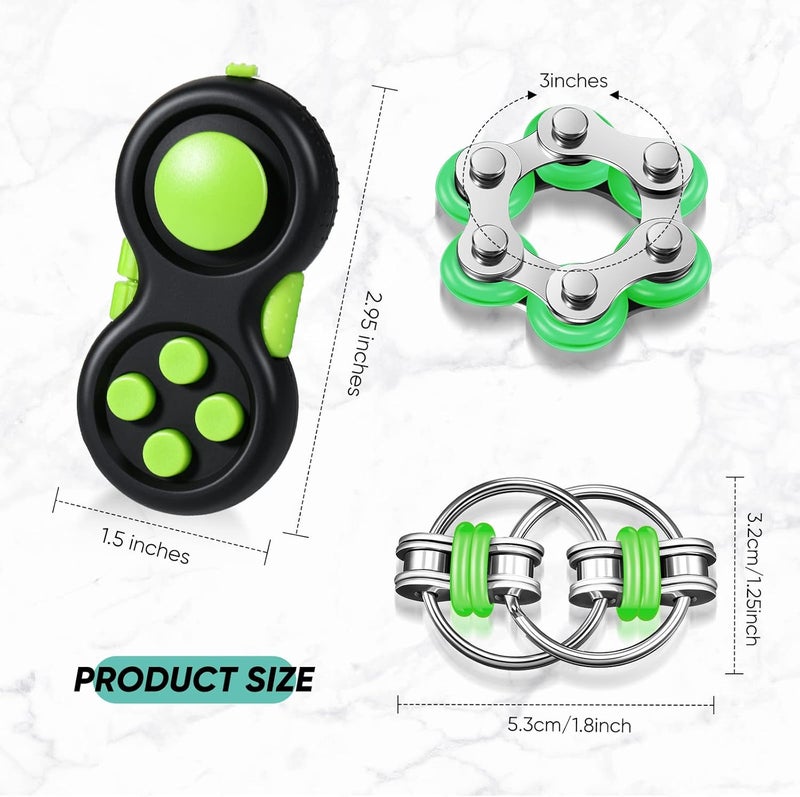 Gejoy 3 Pcs Fidget Toys Adults Set Handheld Fidgets Controller Pad Game Six Roller Chain Key Flippy Chain Autism Sensory for ADHD Add OCD Autism Anxiety Stress Relief Teen Kids(Black and Green) - Image 2