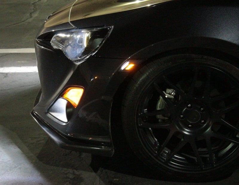 iJDMTOY JDM Smoked Lens White/Amber Dual Color LED Front Sidemarkers Compatible With 2013-16 Scion FR-S, 2013-21 Subaru BRZ, 2017-21 Toyota 86 (Parking: White LED, Turn Signal: Amber LED)