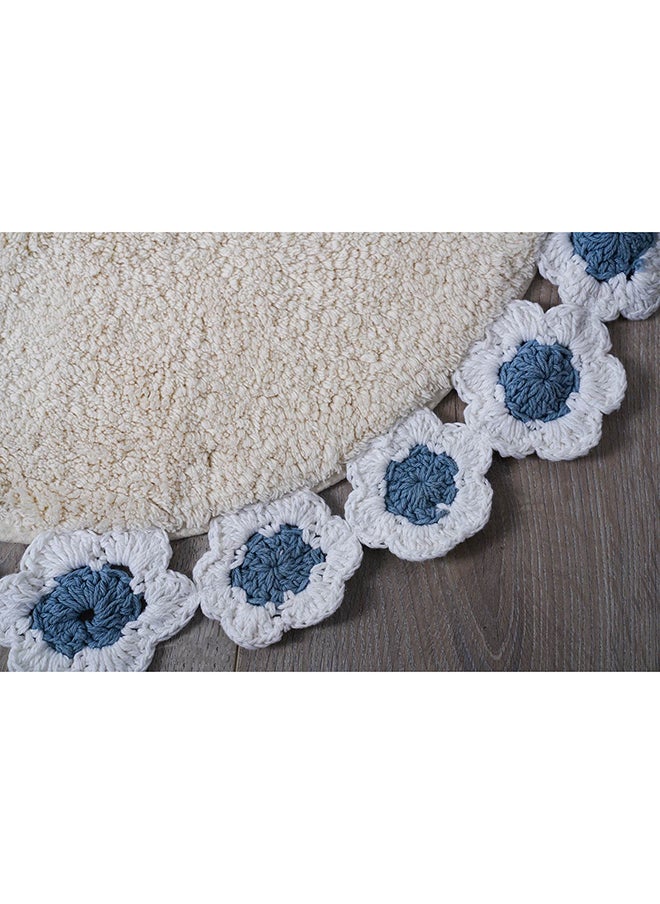 Pan Home - Harper Cotton Round Bathmat 60cm Dia - Blue - Image 1