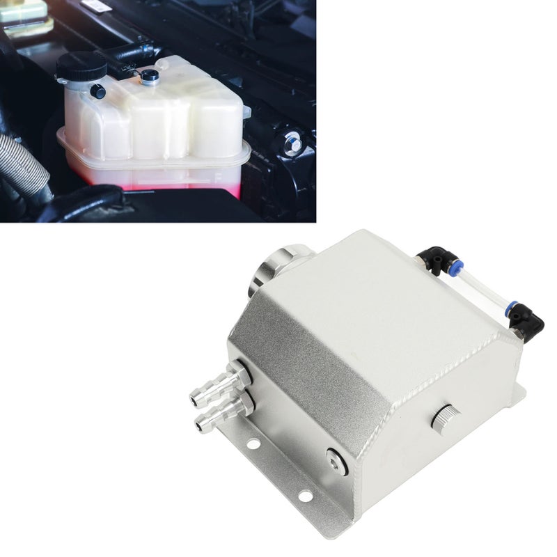 Universal Engine Coolant Expansion Tank 1L Aluminum Alloy Overflow Reservoir Bottle Tank Sliver - Image 3
