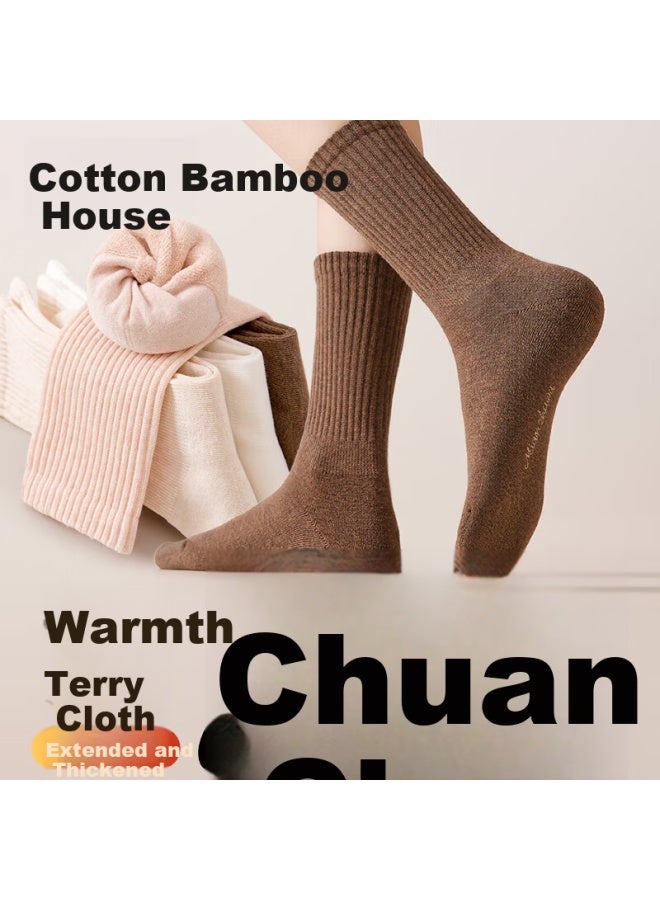 Mianzhuwu Women's Socks 25th Anniversary New Mid-calf Thickened Terry Warm Antibacterial Odor-resistant Seamless Long Socks 5 Pairs Autumn Winter