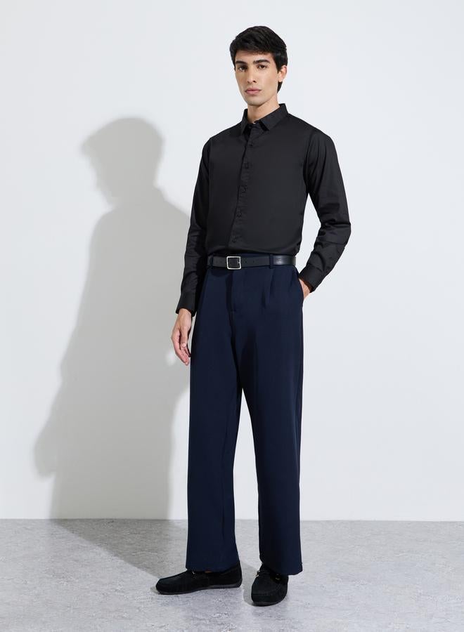 Styli Black Solid Long Sleeves Satin Slim Fit Shirt - Image 2
