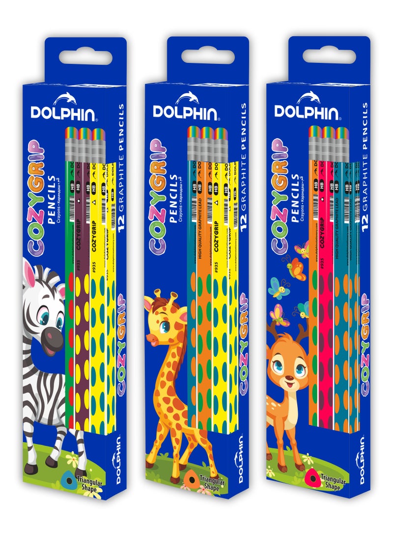 دولفين قلم رصاص جرافيت HB دولفين بمقبض مريح لليد، كتابة سلسة تقلل إجهاد اليد، عبوة 12 قلمًا للمدرسة والمكتب - Image 1
