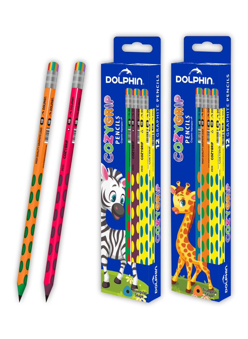 دولفين قلم رصاص جرافيت HB دولفين بمقبض مريح لليد، كتابة سلسة تقلل إجهاد اليد، عبوة 12 قلمًا للمدرسة والمكتب - Image 2