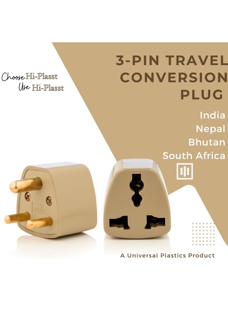 HI PLASST PINS N PLUGS HiPLASST 3Pin Indian Converter Plug Pack of 3 World USA UK Canada Europe and More to India Travel Adapter Plug Type D Adaptor Socket Perfect for Foreign Devices to use in India10A  - Image 2