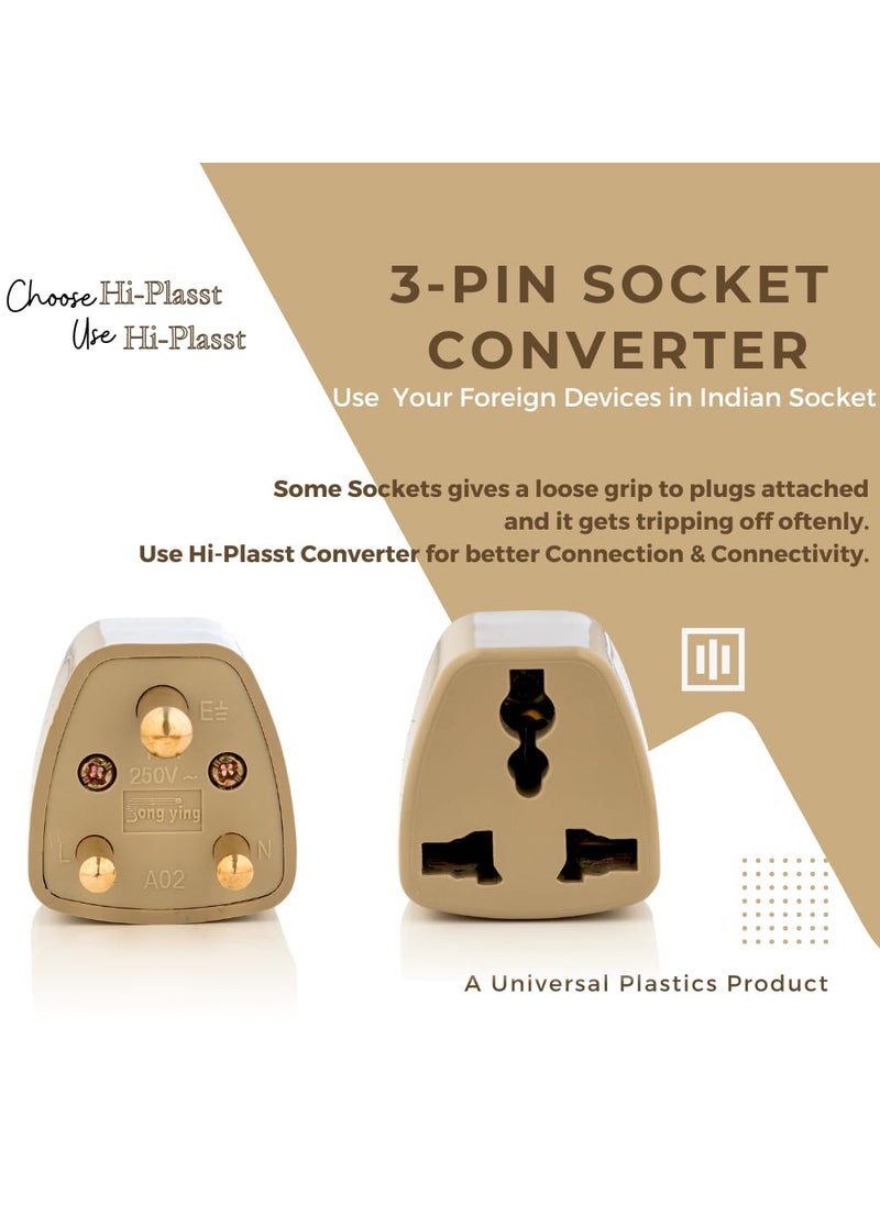 HI PLASST PINS N PLUGS HiPLASST 3Pin Indian Converter Plug Pack of 3 World USA UK Canada Europe and More to India Travel Adapter Plug Type D Adaptor Socket Perfect for Foreign Devices to use in India10A  - Image 3