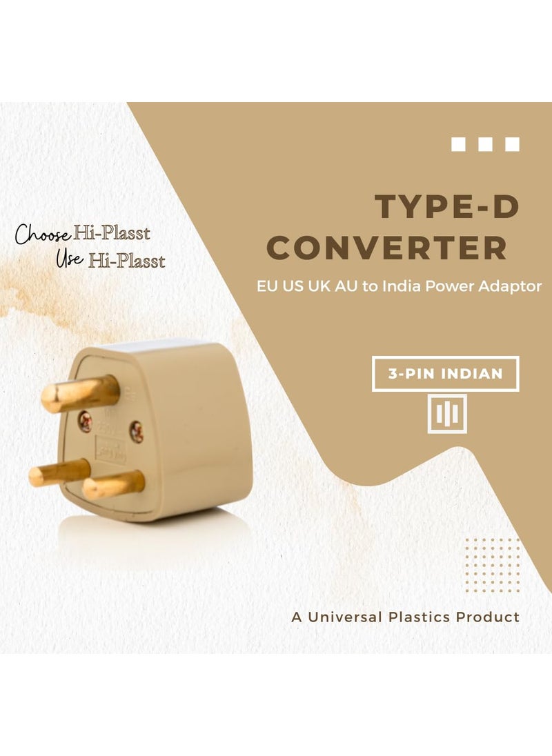 HI PLASST PINS N PLUGS HiPLASST 3Pin Indian Converter Plug Pack of 3 World USA UK Canada Europe and More to India Travel Adapter Plug Type D Adaptor Socket Perfect for Foreign Devices to use in India10A  - Image 5