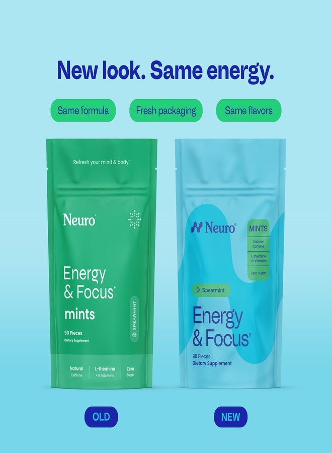 Neuro Energy & Focus Mints - Sugar Free Breath Mints with 40mg Natural Caffeine, B Vitamins & L-Theanine - Vegan Brain Supplement for Exercise, Study & Daily Focus - Spearmint, 90 ct - Image 2