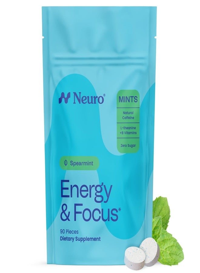 Neuro Energy & Focus Mints - Sugar Free Breath Mints with 40mg Natural Caffeine, B Vitamins & L-Theanine - Vegan Brain Supplement for Exercise, Study & Daily Focus - Spearmint, 90 ct - Image 1