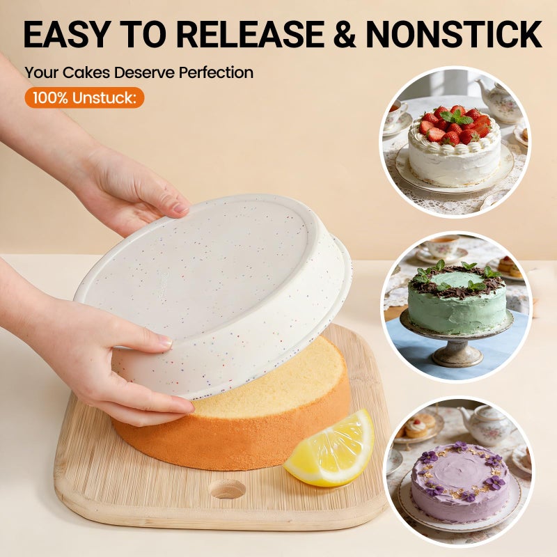 SJ 8 Inch Silicone Round Cake Pan with Metal Reinforced Frame Set of 2, Nonstick Silicone Cake Mold for Baking Suitable for Making Layers, Cheese & Chocolate Cakes - Image 4