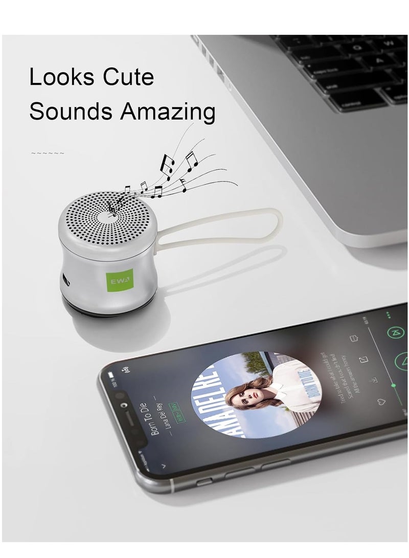 EWA A119 Mini Bluetooth Speaker with Lanyard, Small Speaker with Bass Radiator, IPX7 Waterproof, Tiny but Powerful, Super Cute Metal Wireless Portable Speaker for Home, Office, Travel, Outdoors (Silver) - Image 2