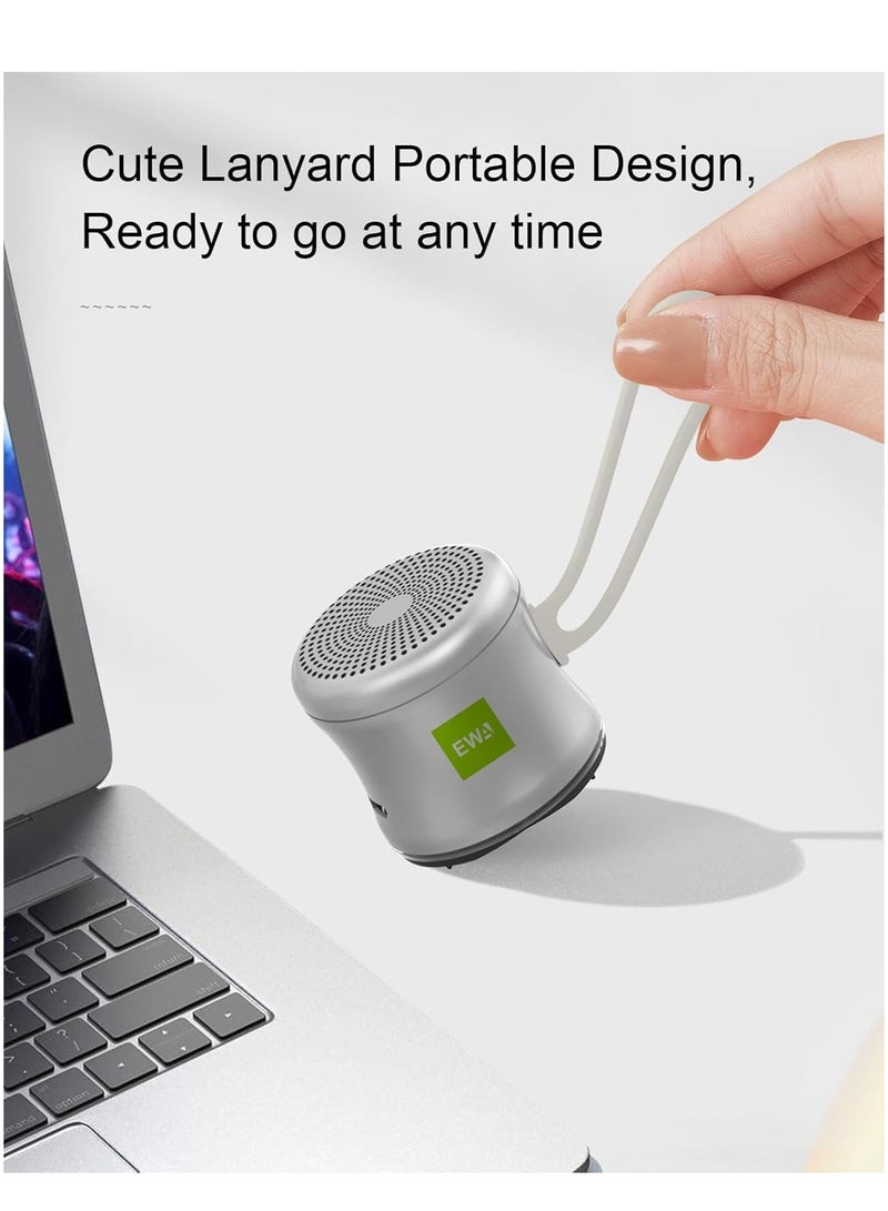 EWA A119 Mini Bluetooth Speaker with Lanyard, Small Speaker with Bass Radiator, IPX7 Waterproof, Tiny but Powerful, Super Cute Metal Wireless Portable Speaker for Home, Office, Travel, Outdoors (Silver) - Image 4