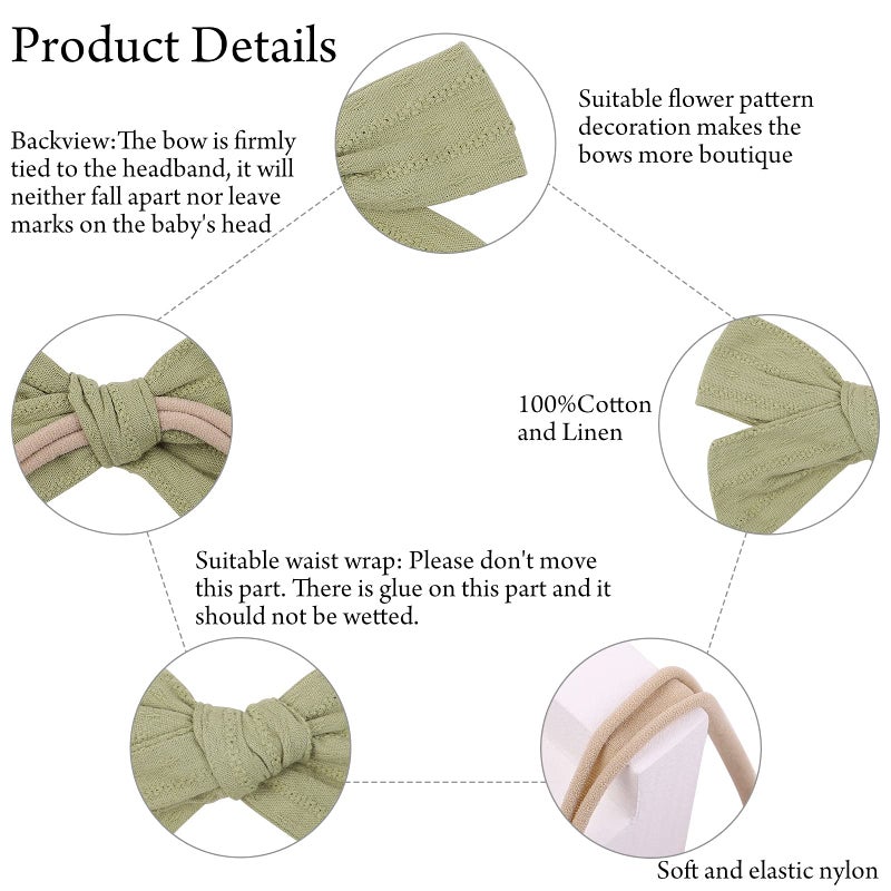 jollybows 20pcs Baby Girls Cotton Hair Bows Headbands Nylon Hair Bands Elastic Hair Accessories for Newborn Kids Infants Toddlers - Image 5