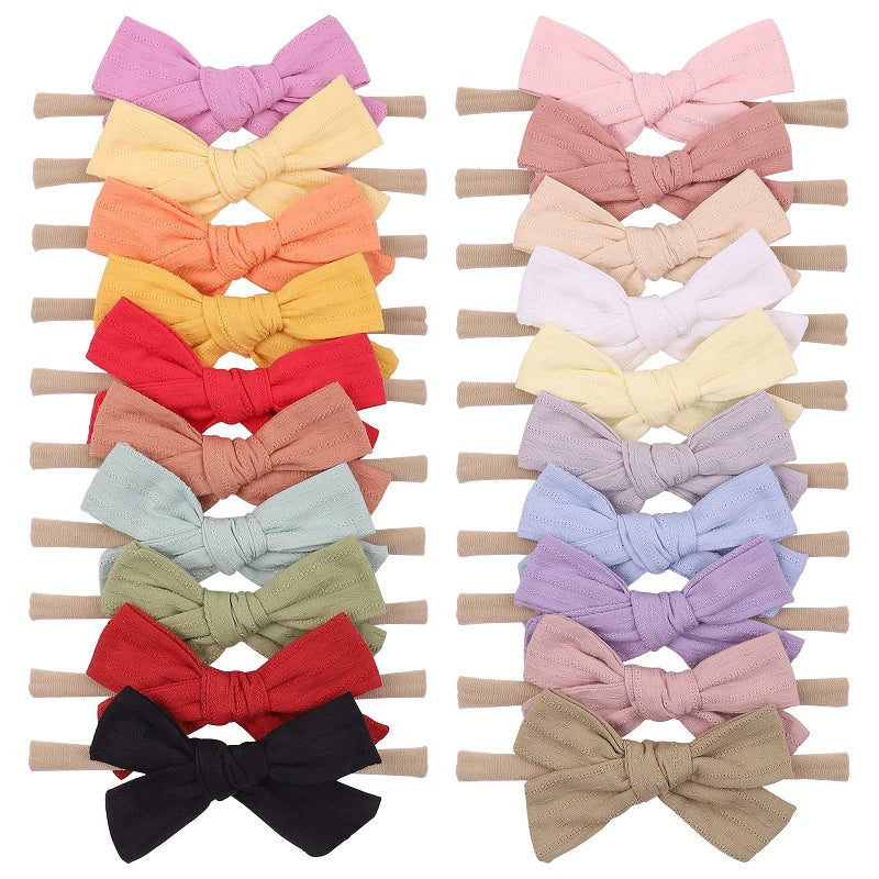 jollybows 20pcs Baby Girls Cotton Hair Bows Headbands Nylon Hair Bands Elastic Hair Accessories for Newborn Kids Infants Toddlers - Image 1