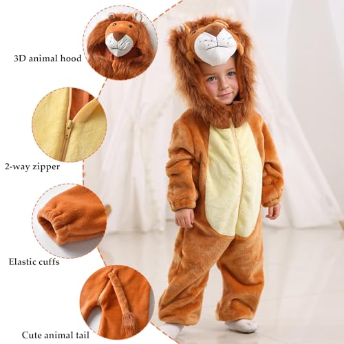 TONWHAR Infants Toddlers Halloween Cosplay Lion Costume Kids' Animal Outfit Snowsuit(18-24 Months,Lion) - Image 2